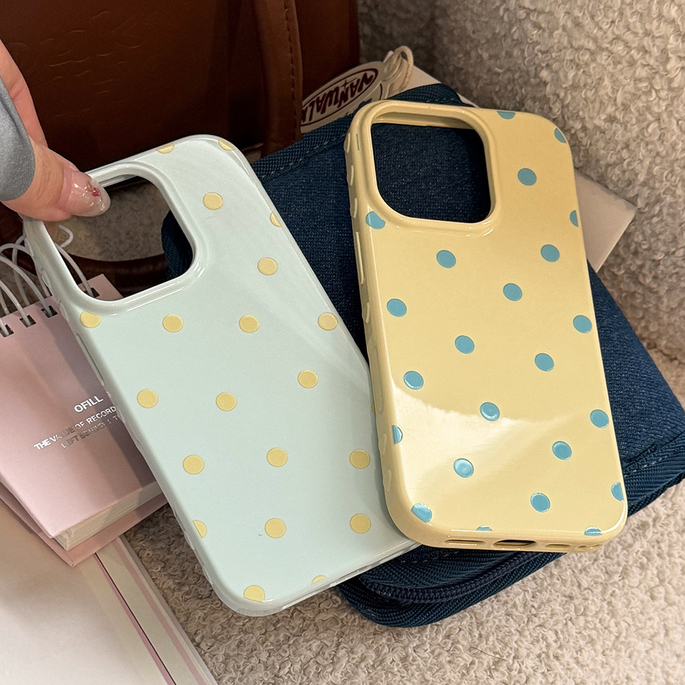 小清新ins蓝黄色波点适用苹果17promax手机壳iphone17新款15pro女款14韩系小清新12简约全包软壳16保护套气质