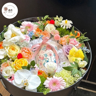 鲜花水果亚克力圆形礼盒防水透明高档花店花盒伴手礼水果手提花盒