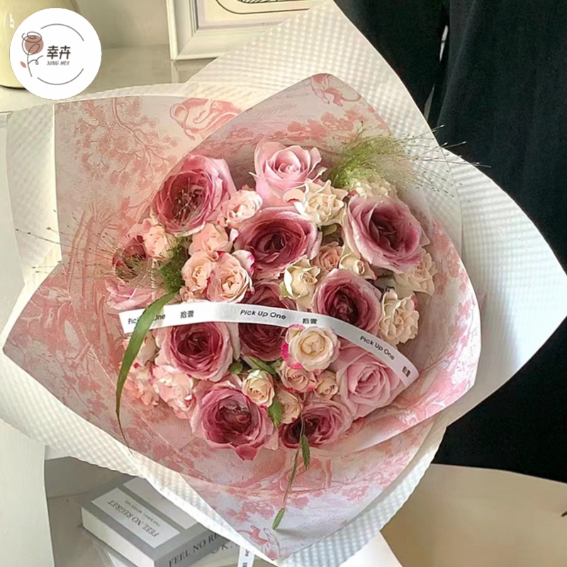 鲜花包装纸欧式复古印花牛皮纸