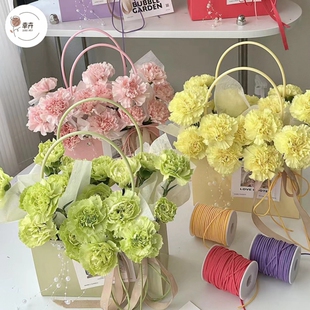 母亲节新款马卡龙彩色防水牛皮纸袋手提袋花艺插花盒花艺课插花篮