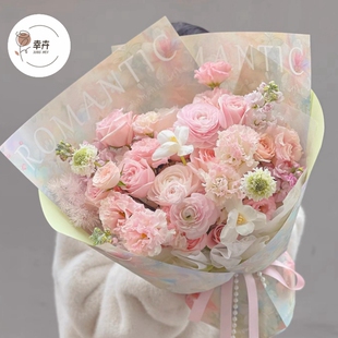 西西里花束油画包装纸乌梅子酱英文牛皮纸紫色包装纸花店花艺资材