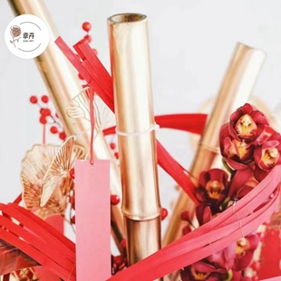 新款金色喷漆竹子天然真竹子年宵花福桶装饰材料冬青银柳福桶配饰