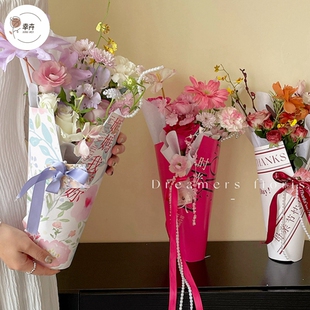 母亲节新款 纸花店材 小花筒美人桶鲜花牛皮纸加厚卡纸花艺圆筒包装