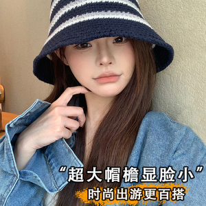 2025新款条纹针织渔夫帽子女秋冬