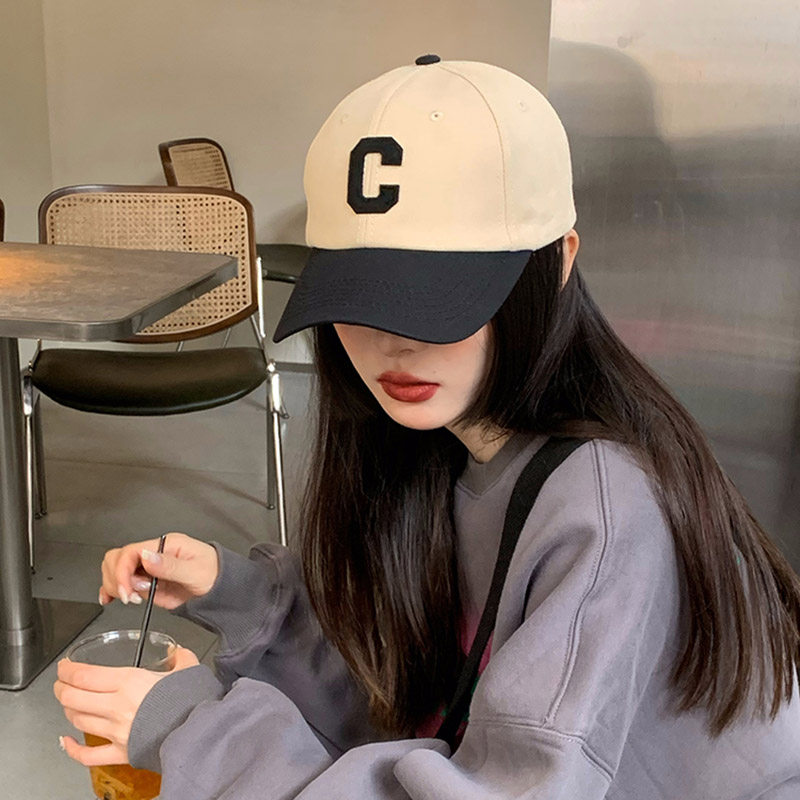韩版字母C拼色檐鸭舌帽子女春秋季ins时尚百搭街头潮流情侣棒球帽