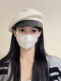 日韩千金归来贵气十足羊毛贝雷帽百搭休闲皮檐拼接毛呢报童帽八角