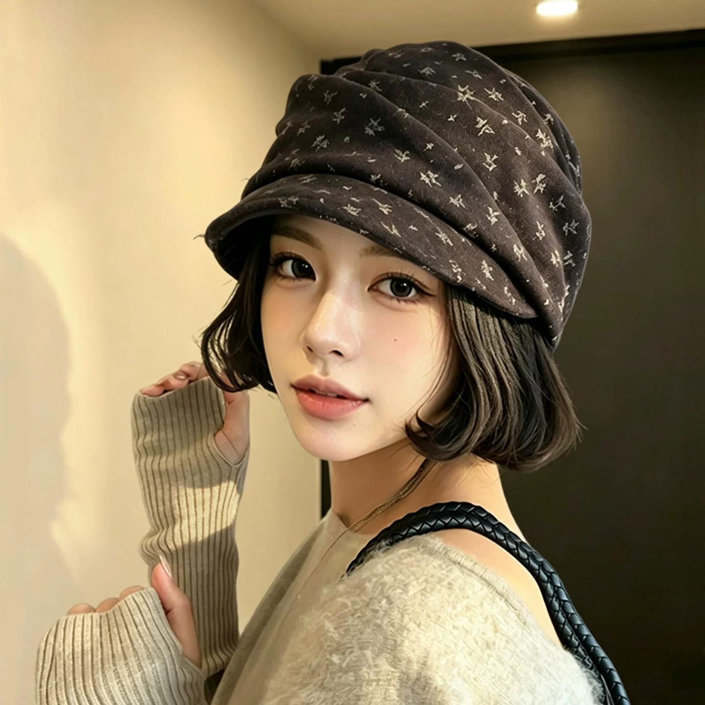 秋季复古碎花宽檐显脸小马术帽