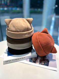 可爱猫耳朵帽子女日系个性百搭雅痞地主帽秋冬季街头休闲瓜皮帽女