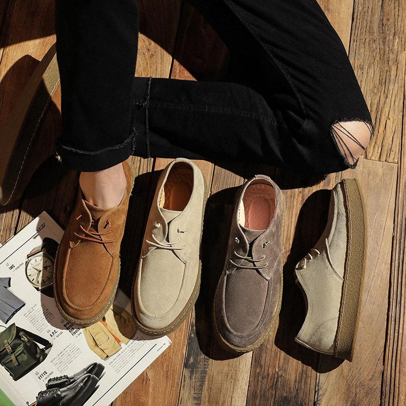 Fashion Men Shoes Man Footwear男士复古反绒皮厚底休闲低帮鞋