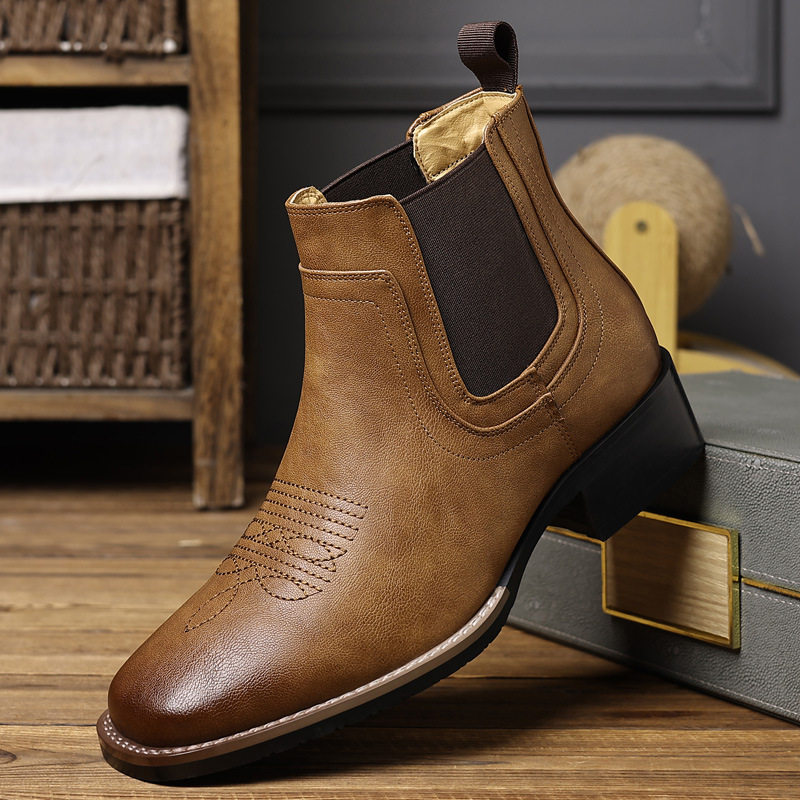 fashion men shoes man footwear大码复古刺绣西部牛仔靴男低帮