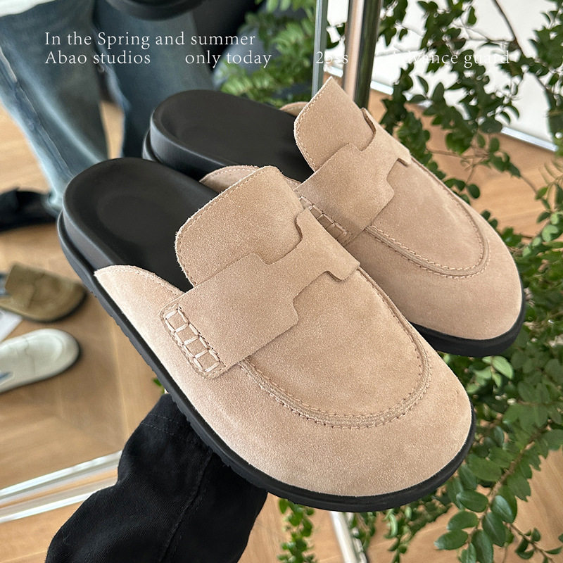 fashion mules clogs footwear cork shoes全牛皮博肯鞋女包头半