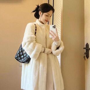 富家千金仿水貂毛皮草毛毛外套女秋冬高级感中长款 皮毛一体大衣