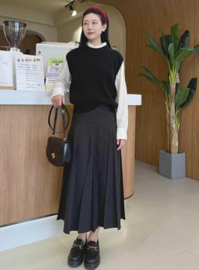 ESWN STUDIO 2025春季新款百搭A字百褶长裙半身腰裙女