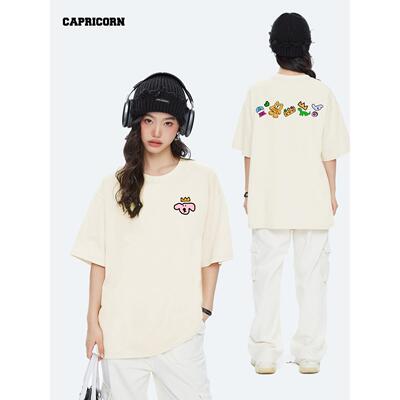 CAPRICORN 文艺涂鸦纯棉短袖t恤女2025夏季新款潮牌内搭半袖上衣