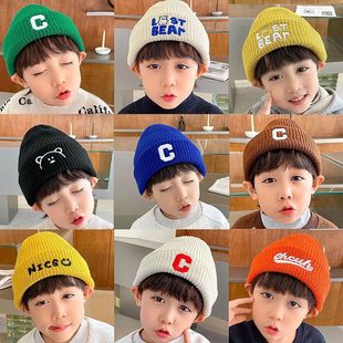 儿童帽子男孩街舞帽子加厚时尚最新款套头帽字母针织毛线帽帅气潮