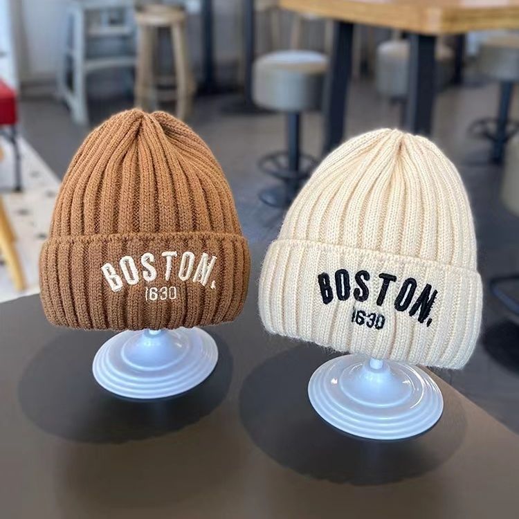 ins韩国字母儿童毛线帽秋冬季韩版简约男童女童宝宝冬天针织帽子