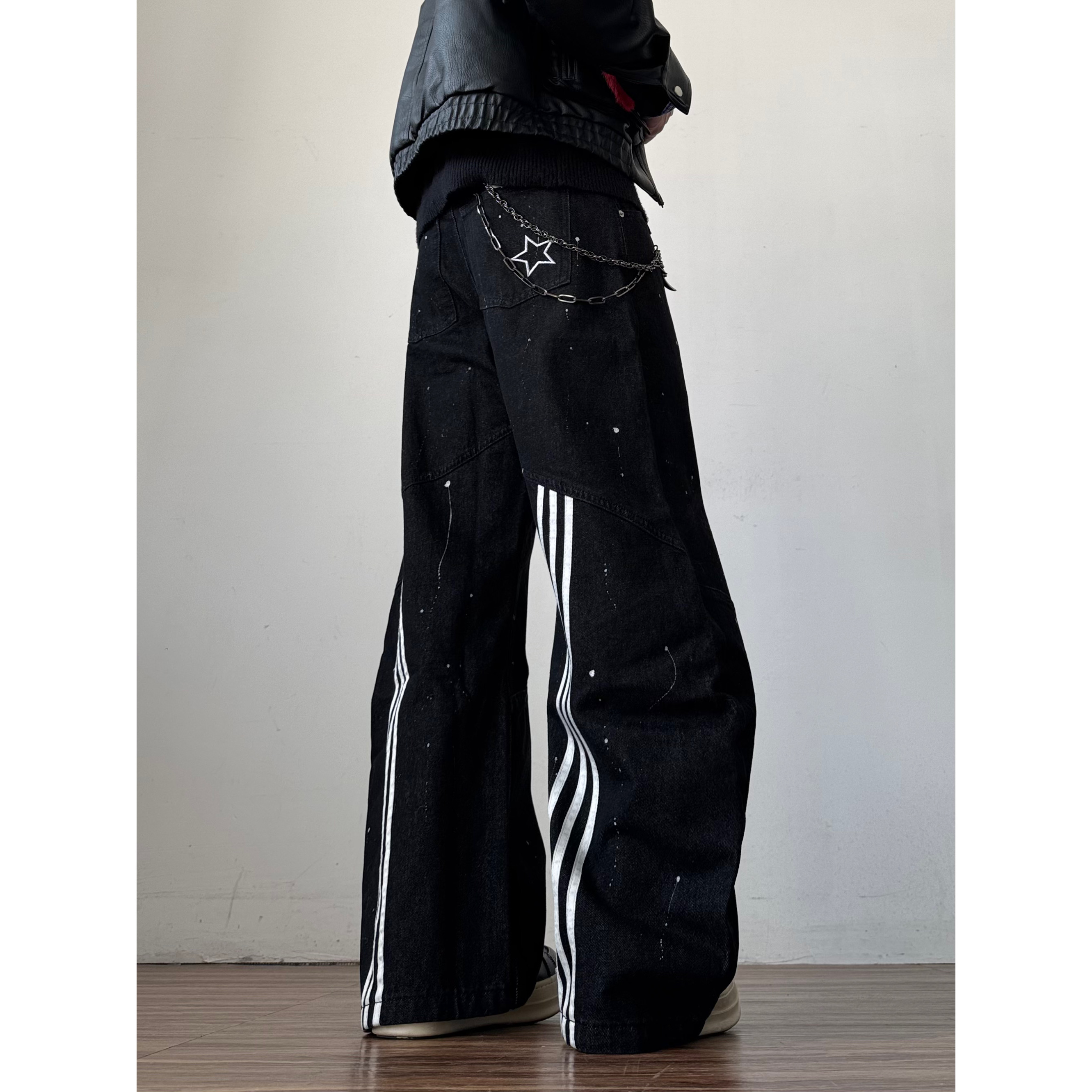 美式复古泼墨原牛弯刀牛仔裤