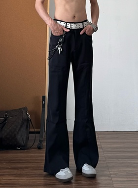 qtstudio黑色微喇西裤男垂坠感高级感直筒休闲西装裤子男款长裤