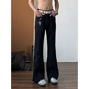 qtstudio黑色微喇西裤男垂坠感高级感直筒休闲西装裤子男款长裤