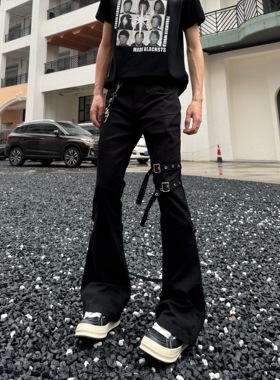 fti黑色绑带微喇工装裤男亚文化美式高街修身vibe八神视觉系裤子