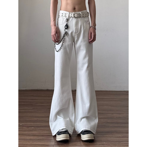 cleanfit白色微喇牛仔裤男女同款