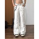白色直筒微喇牛仔裤 子 喇叭裤 男潮美式 宽松阔腿休闲高个子加长工装