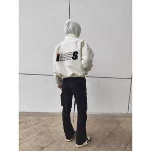 ZLAYCO黑色弹力多口袋绑带微喇工装裤男美式高街vibe修身休闲裤子