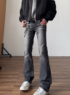 qt studio黑色渐变直筒牛仔裤男美式高街vibe风百搭裤子长裤秋季