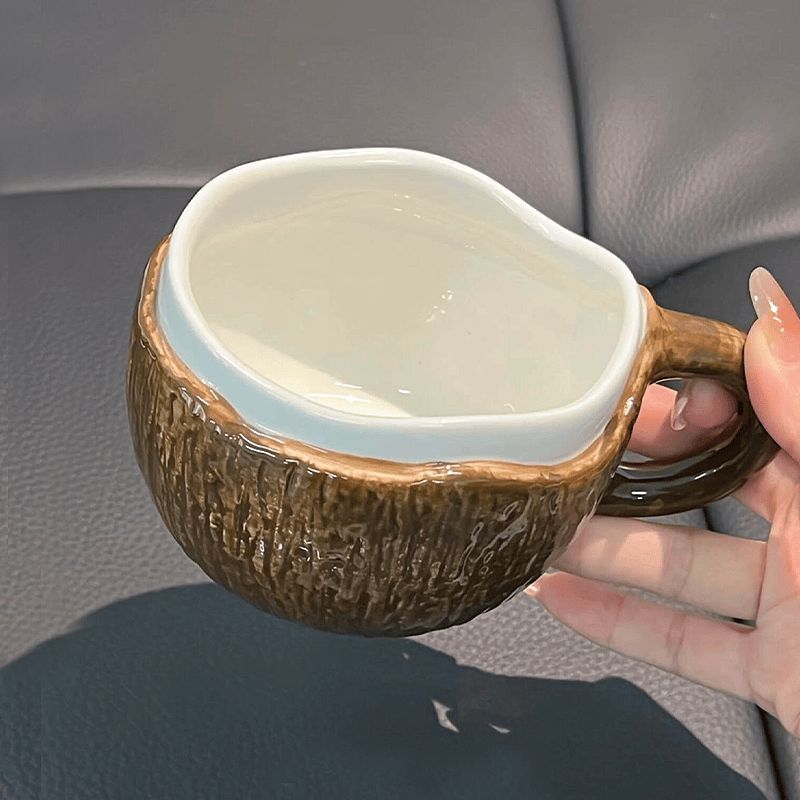 ins椰子杯陶瓷马克杯大容量咖啡杯子高级感轻奢设计感小众高颜值