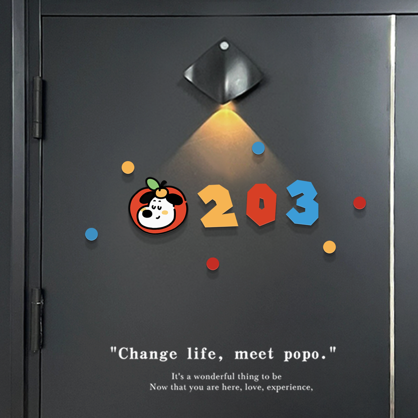 波点小狗数字门牌亚克力入户磁吸门牌号多巴胺家用自粘装饰号码牌