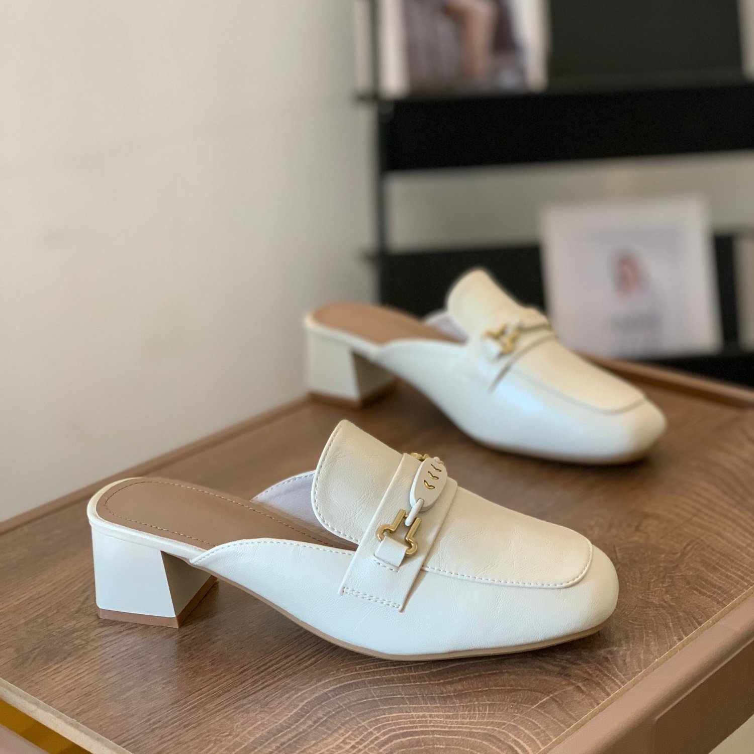 通勤包头半拖鞋女2026春夏新款百搭方头粗跟厚底蓝懒人一脚蹬单鞋,女鞋,包头拖,淘宝优惠券,粉丝福利购,淘宝优惠卷