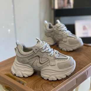 百搭休闲鞋 时尚 新款 女2026夏季 小个子6CM松糕厚底显腿长老爹鞋