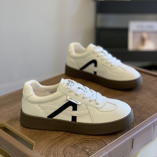 显脚小拼色休闲德训鞋 真皮小白鞋 百搭平底系带时尚 新款 女2025秋季