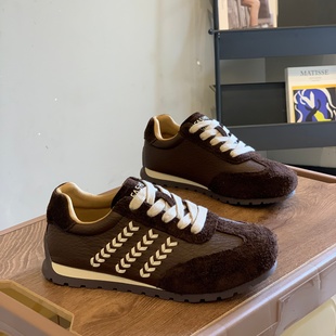 显脚小休闲德训鞋 低跟复古时尚 爆款 女2025秋冬新款 拼接豹纹老爹鞋