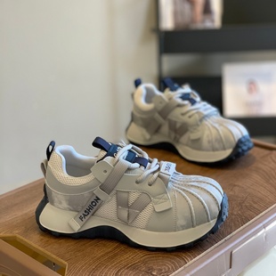 百搭炸街复古厚底运动休闲鞋 韩版 女2025新款 拼接贝壳头老爹鞋 时尚