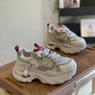 炸街贴钻运动休闲鞋 韩版 百搭时尚 女2025新款 松糕厚底显腿长老爹鞋