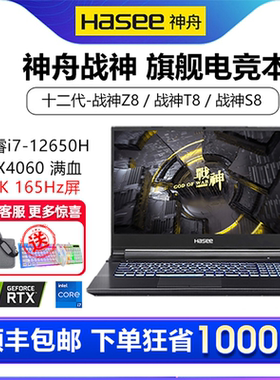 Hasee神舟Z8/7神州战神tx8/9游戏本笔记本电脑3060/4060政府补贴