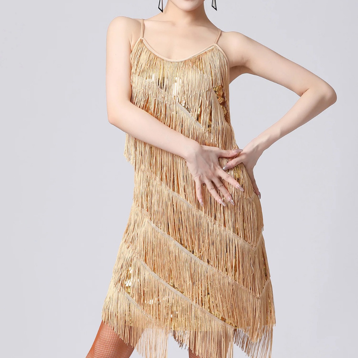 跨境厂家直销亚马逊速卖通新款欧美派对流苏性感吊带亮片连衣裙