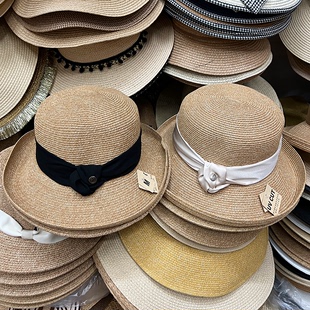 日本UVcut防紫外线草帽女可折叠防晒帽夏天沙滩遮阳太阳帽大头围