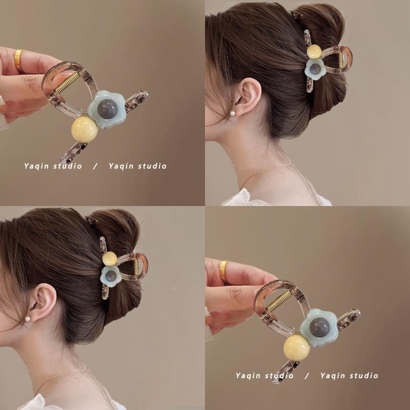 花小绿灰~亚克力盘发抓夹!2024新款发夹女后脑勺鲨鱼夹子女夏