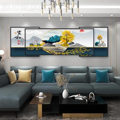 网红客厅装画家和万壁事兴沙背发景饰画墙挂三联画中画晶瓷新款
