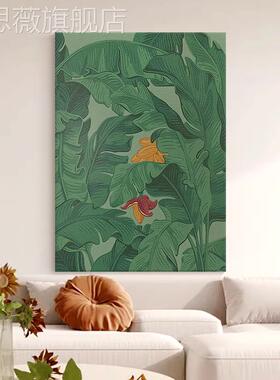 网红大芬村大手绘油画绿色芭蕉叶装肌理画植物业家玄关饰画客厅挂