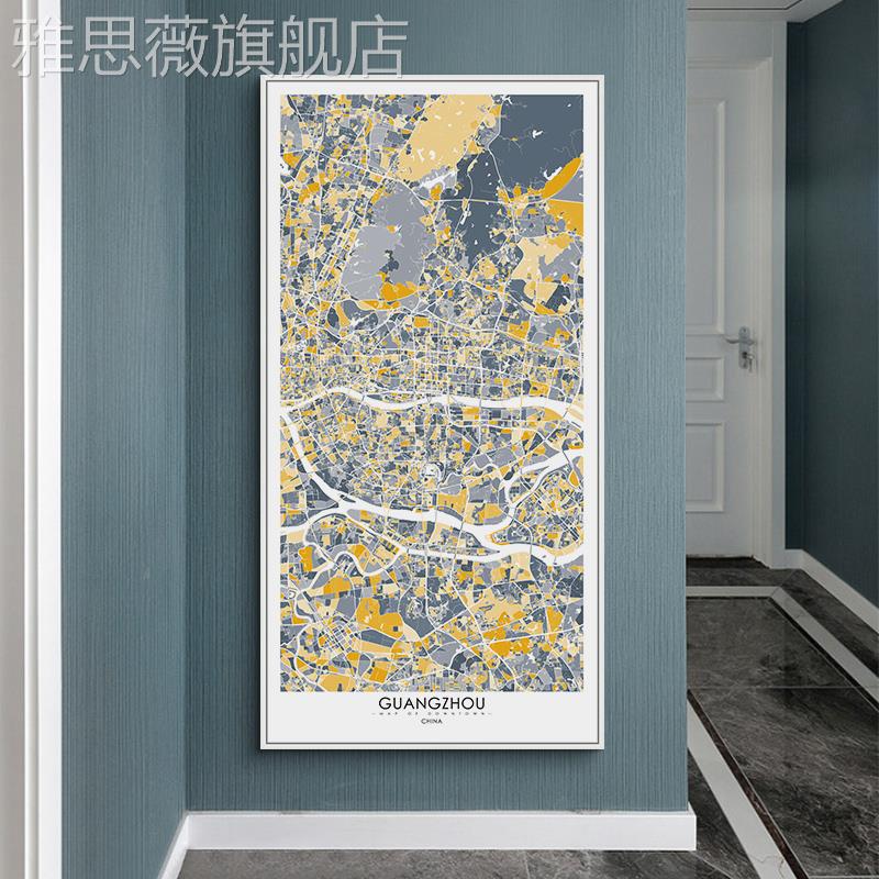 网红鳟道鱼北欧玄关地图装画画饰简约走廊竖版过挂户装饰现代壁入图片