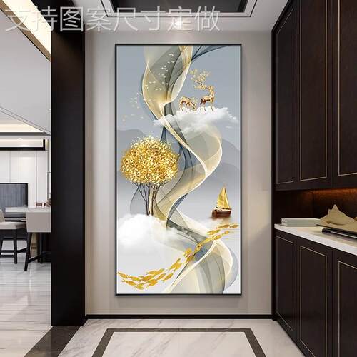 轻奢入户玄画关装饰画现高代简约高级感档墙壁走廊过道发财鹿挂画