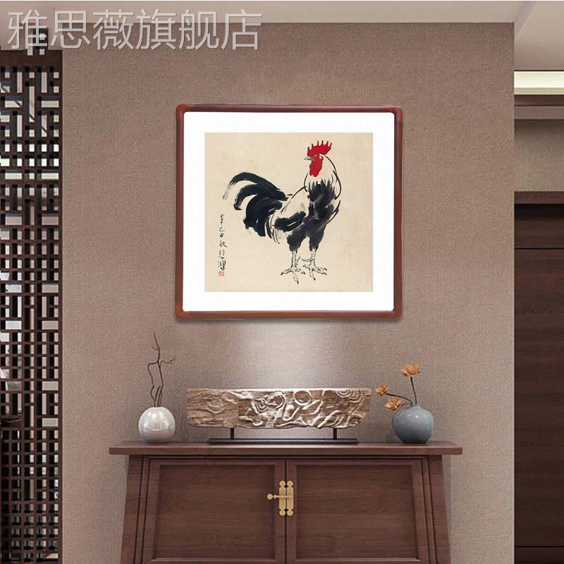 网红国鸣画大公画鸡斗方富形字画客厅装饰画厅玄关餐镇宅徐悲鸿鸡