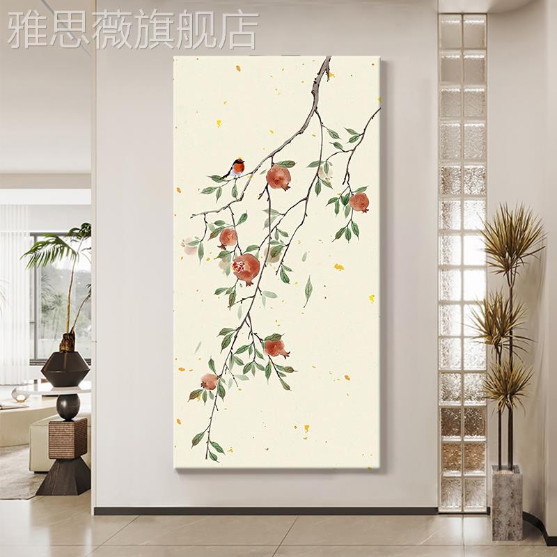 网红新关中式客石榴纯手绘油画玄风装饰画抽厅侘寂丙烯肌理动物挂图片
