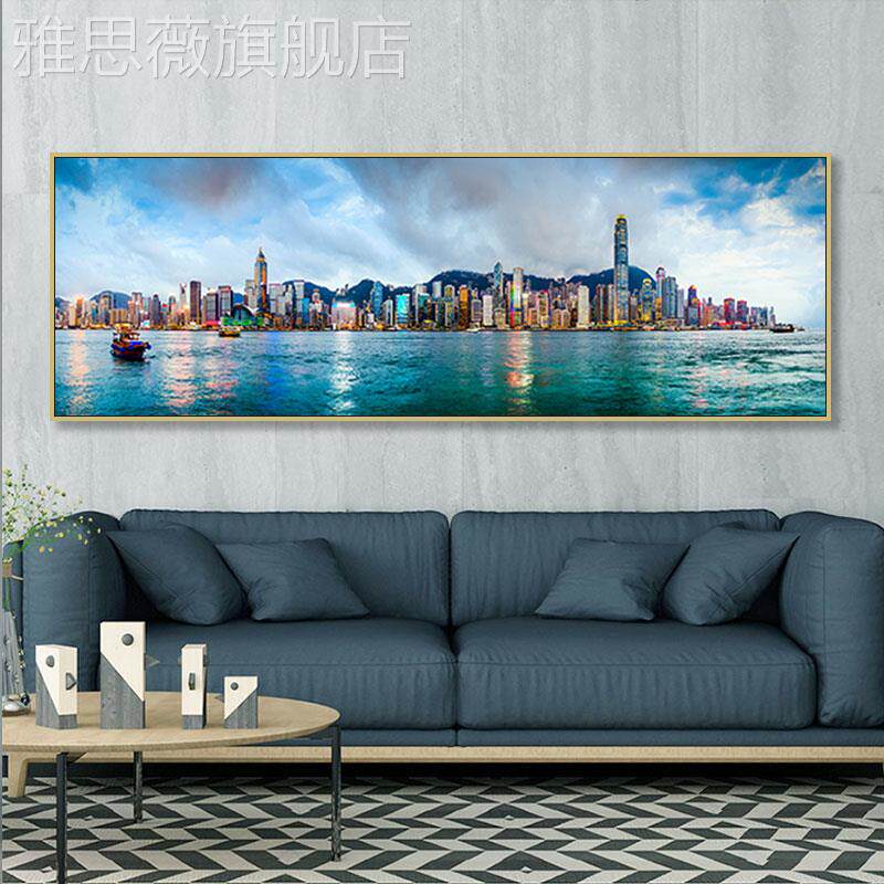 网红城市夜景装饰画香港建维多利亚港挂画风筑格海景主题酒店卧室