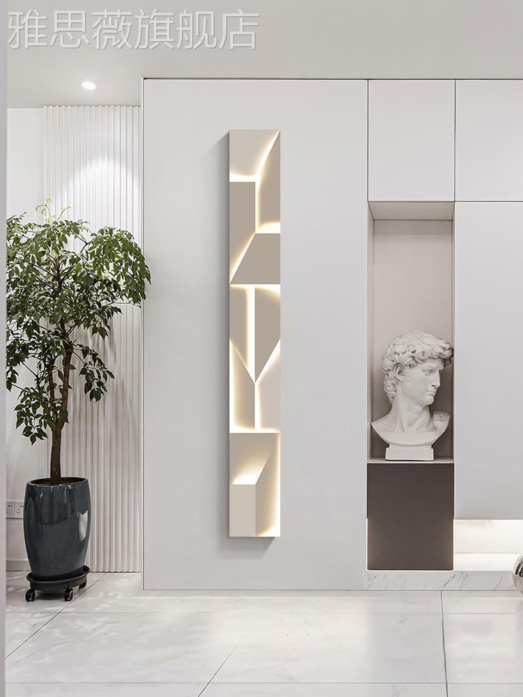 网红现代轻奢玄关装饰画版极简抽象走竖廊氛围灯画高级感细长发光