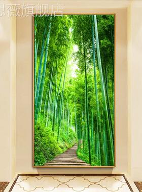 网红现代简树约入户走廊过道玄树关装饰画进门竖版风景林挂画大墙