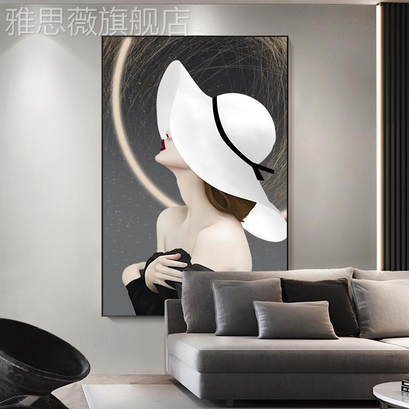 网红画代简地约现客厅落画沙发背景墙装饰玄关过客厅人物挂画晶瓷图片